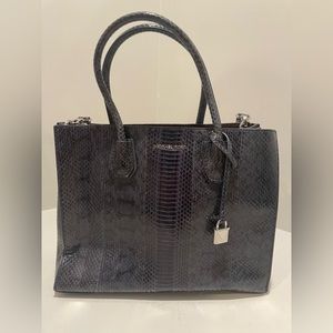 Michael Kors Blue/Black Snakeskin Mercer Handbag